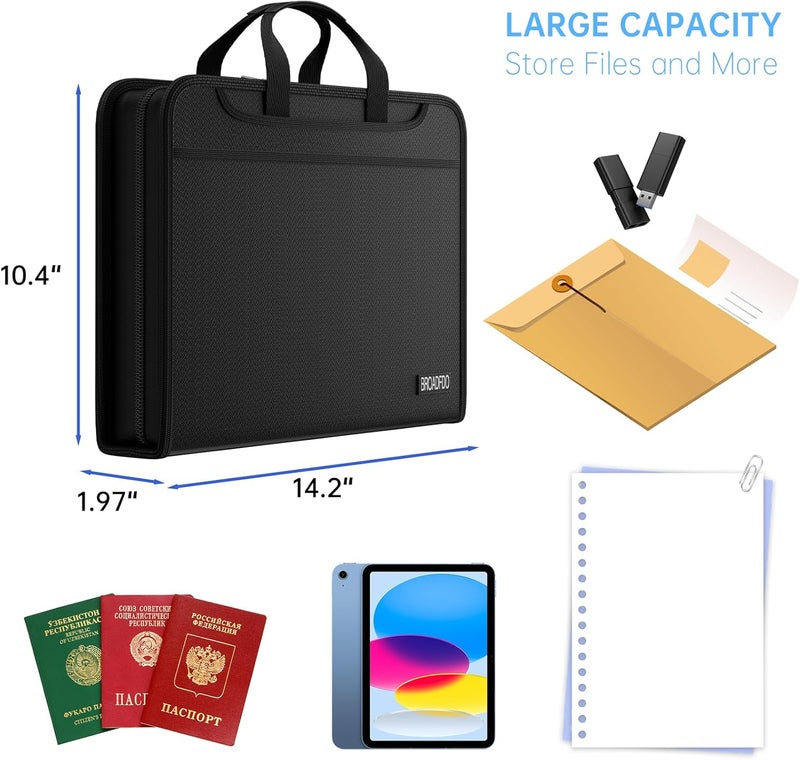 BroadFDO Fireproof & Waterproof Accordion File Organizer, 13-Pocket Expanding Document Organizer with Handle & Labels,Heat-Resistant Fireproof File Folder A4/Letter Files, Safe Travel File Organizer - Image 3